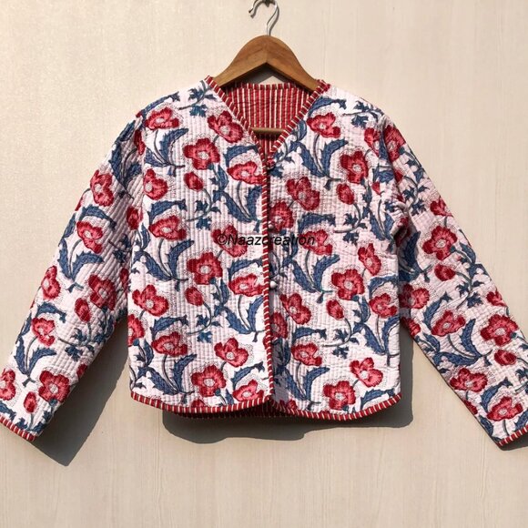 Reversible Block Print Quilted Jacket - Picture 1 of 5